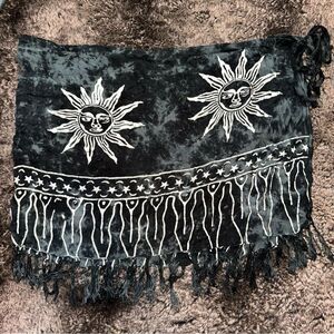 Y2K KOKO KNOT Black White Sun Print 100% Rayon Tie Dye Sarong OS Coastal Boho